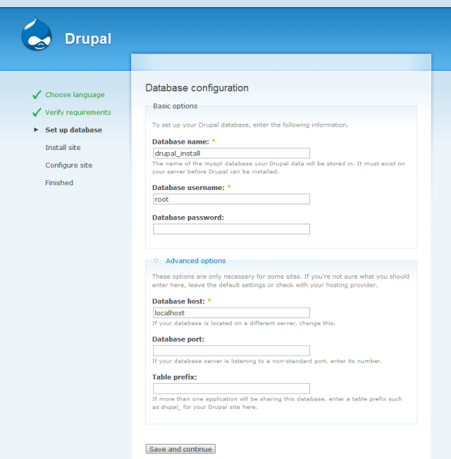 Drupal 6 - Instalacja: Konfiguracja bazy danych